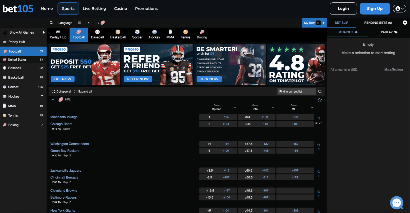 Bet105 Sportsbook screenshot