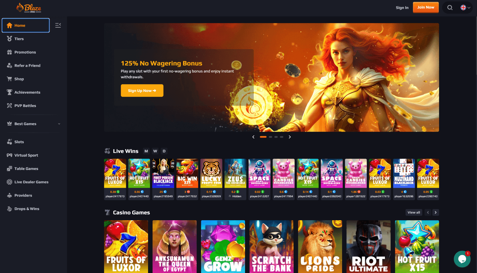 Blaze Spins Casino screenshot