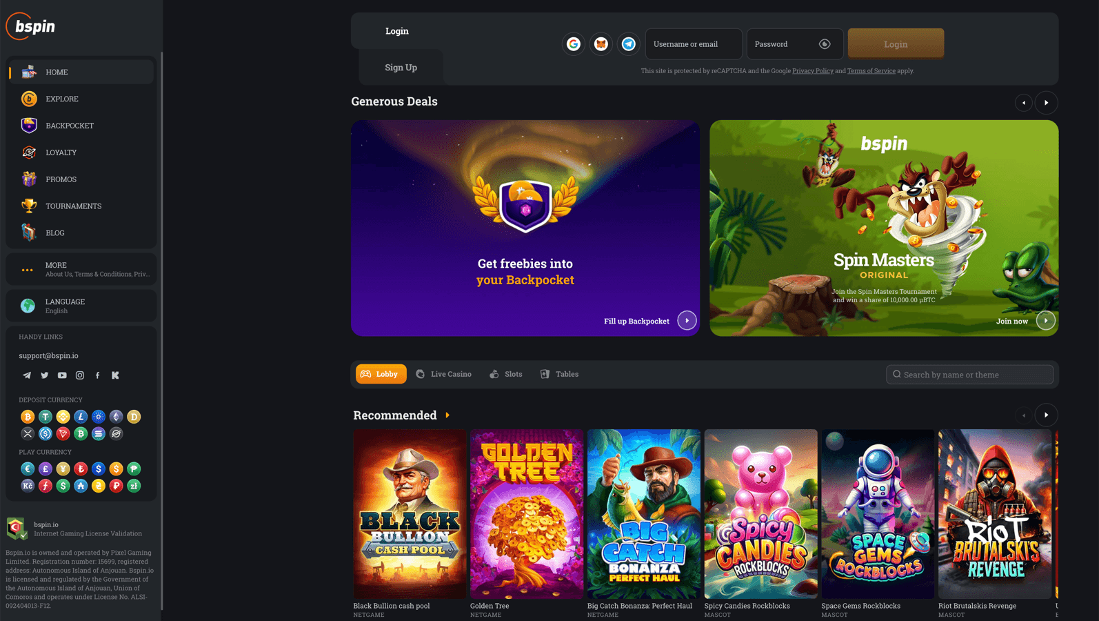 Bspin.io Casino screenshot