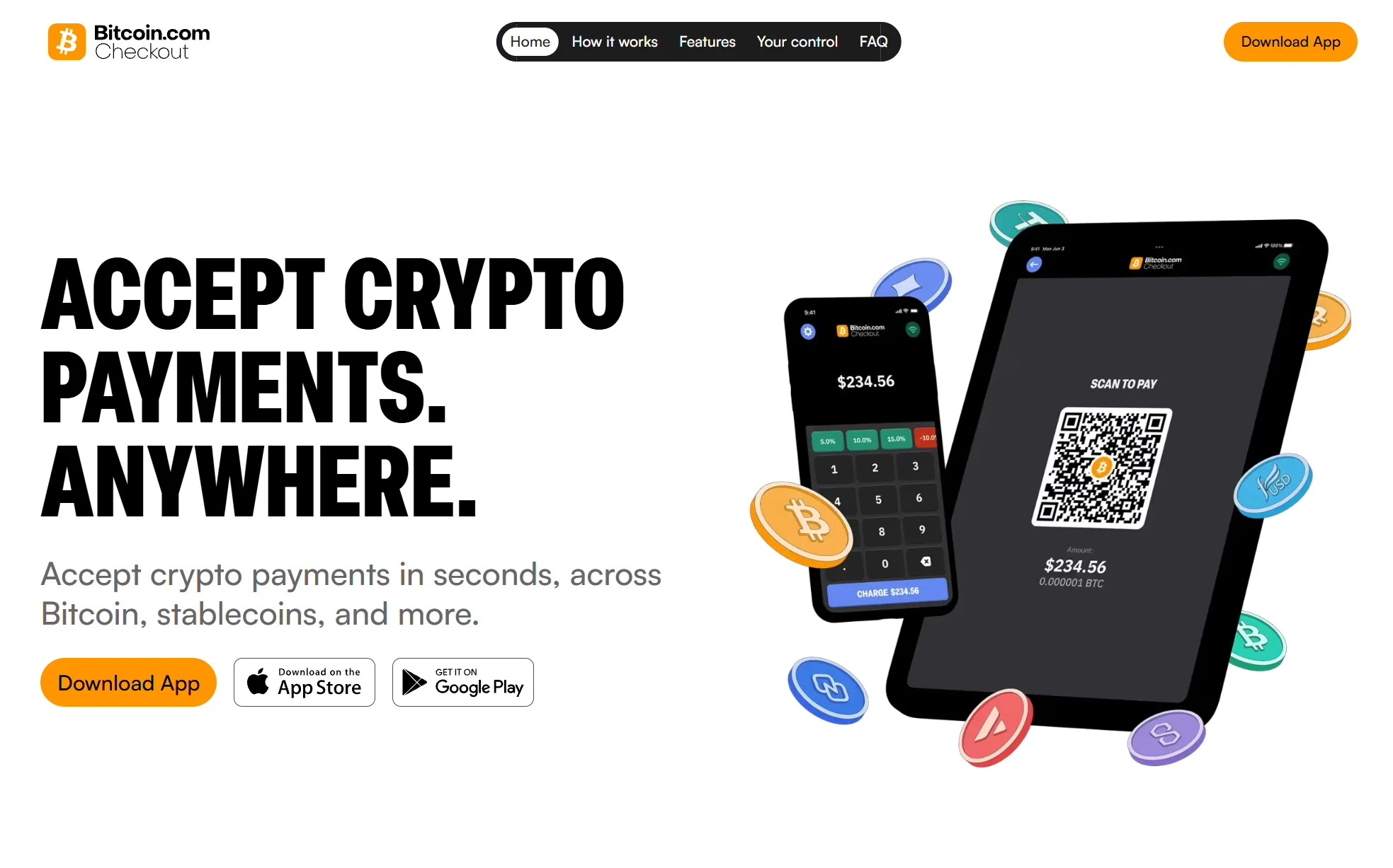 A screenshot of the Bitcoin.com Checkout app