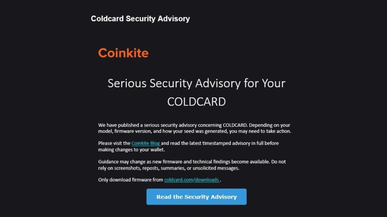 «Coinkite» تتعرض لانتقادات بسبب احتفاظها برسائل البريد الإلكتروني للعملاء عقب اختراق «Coldcard» الذي تسبب في خسارة 88 مليون دولار