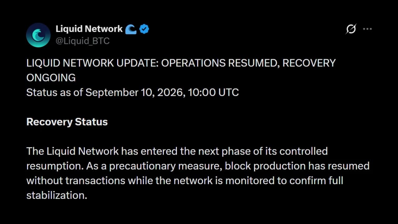 Sieť Liquid Network obnovila tvorbu blokov po zneužití 4 000 BTC