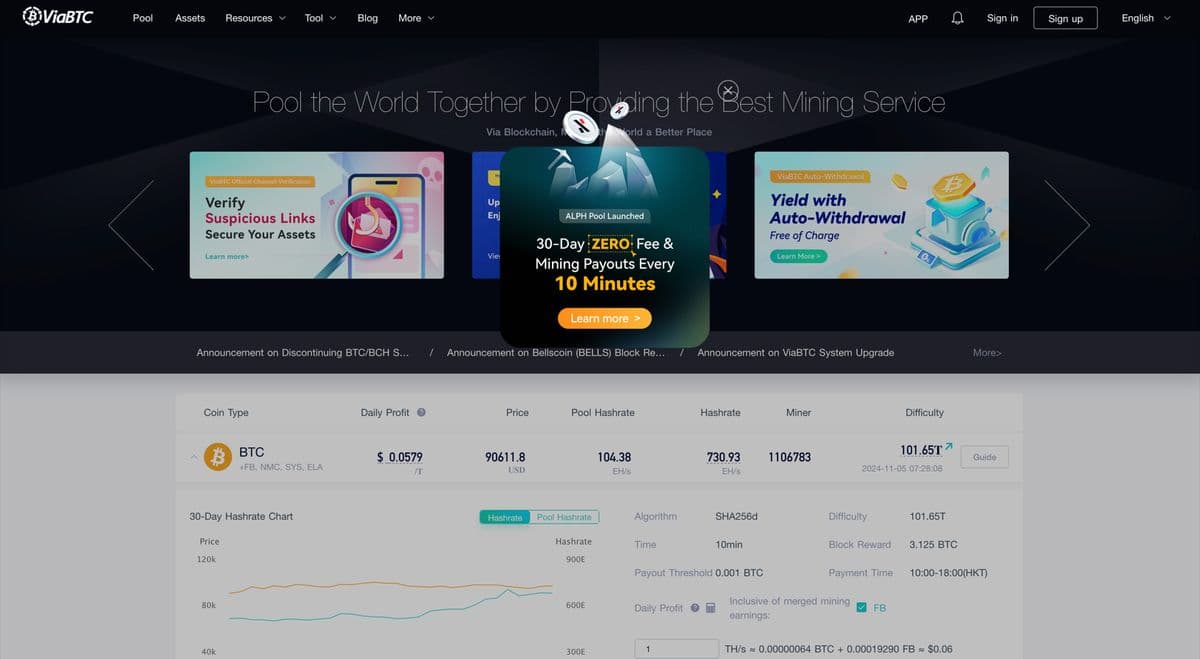 viabtc platform screenshot