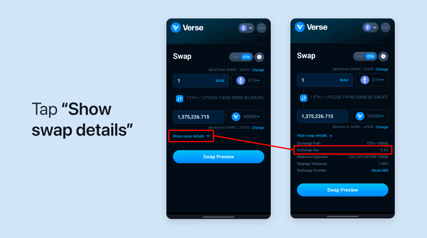 Verse DEX exchange fees