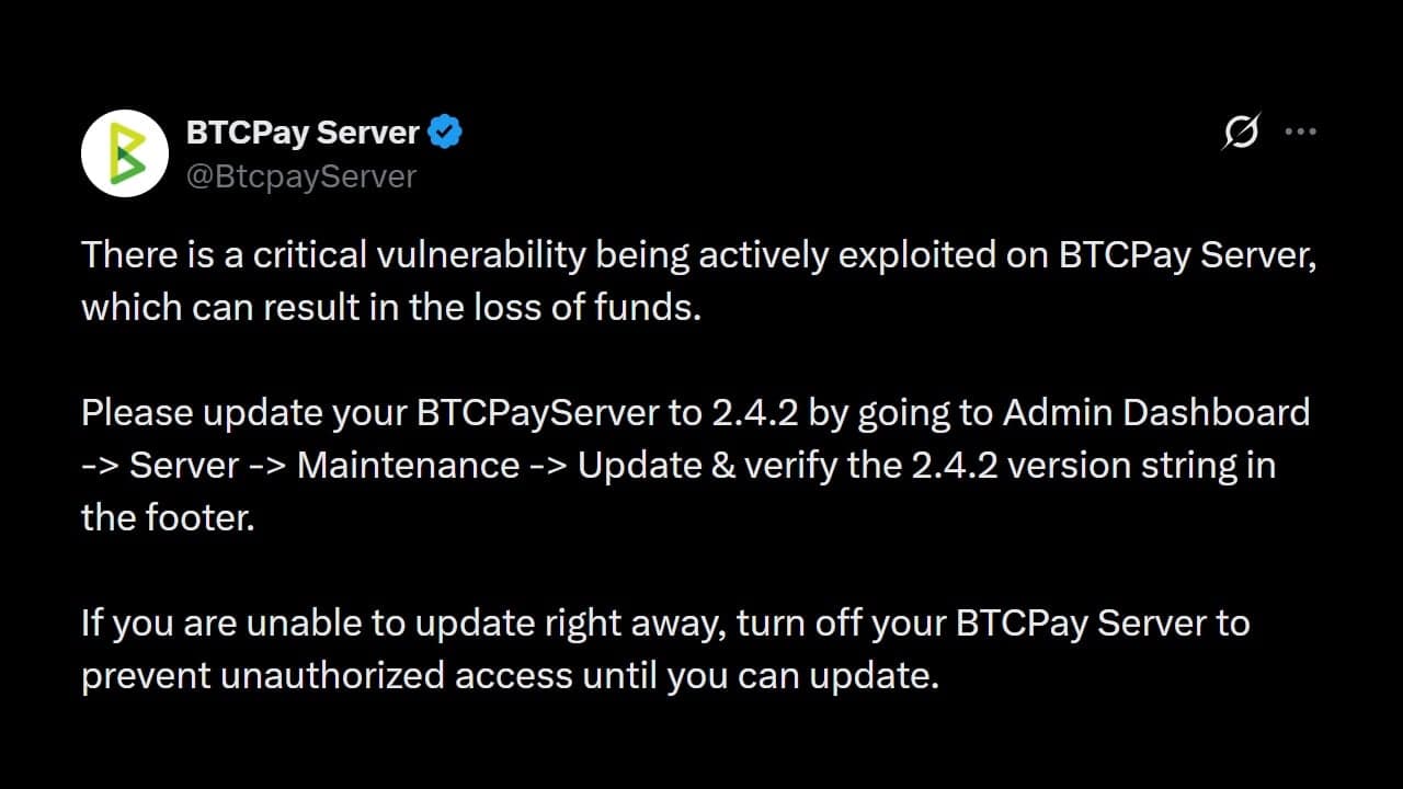 โหนด Bitcoin Lightning ได้รับผลกระทบ ขณะที่ BTCPay ส่งสัญญาณการแก้ไขฉุกเฉิน 2.4.2