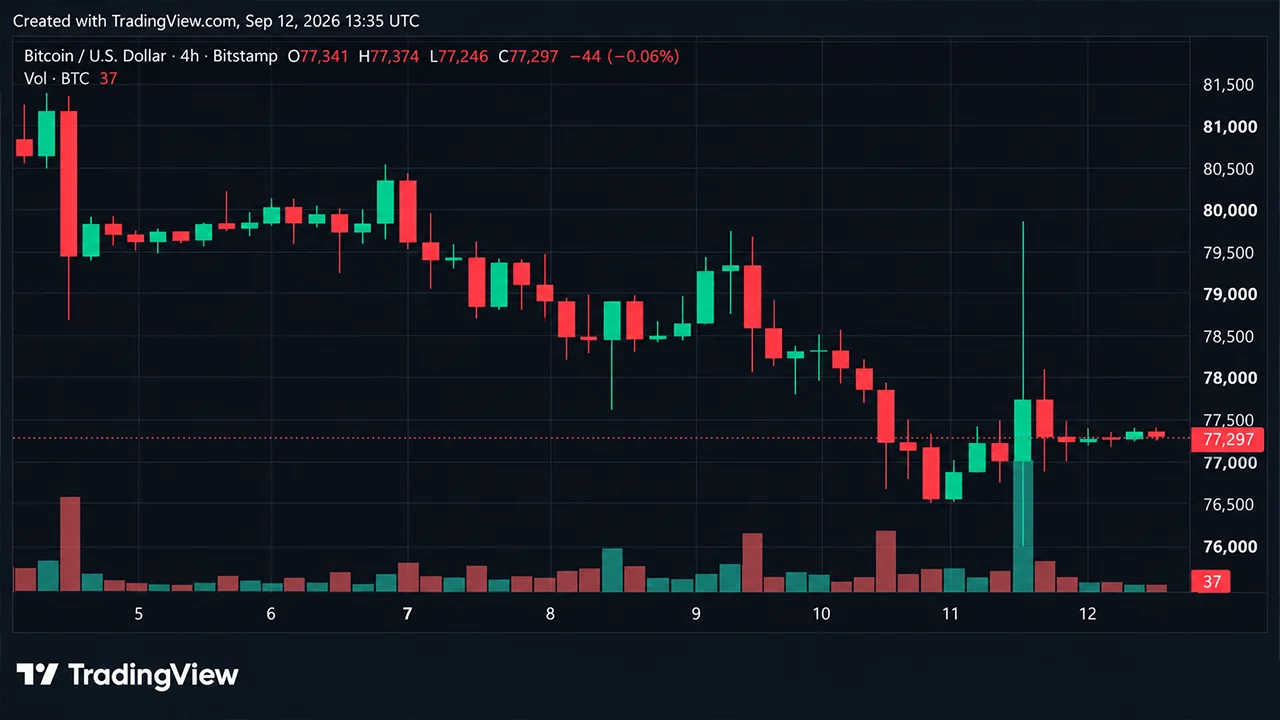 Il prezzo del Bitcoin registra un'oscillazione di 3.215 dollari per poi tornare a quota 77.000 dollari