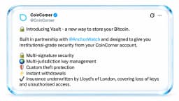 Coincorner, Anchorwatch Roll out Bitcoin Custody With Lloyd’s Insurance