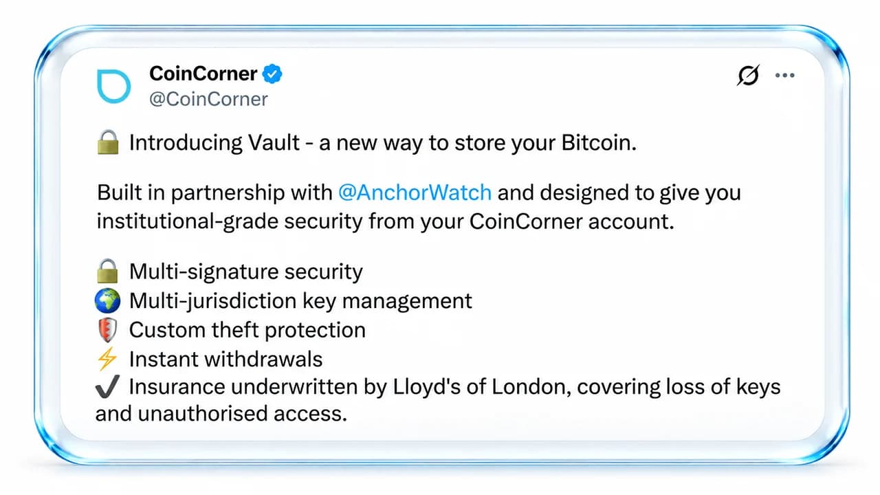Coincorner e Anchorwatch lançam serviço de custódia de bitcoins com cobertura da Lloyd’s