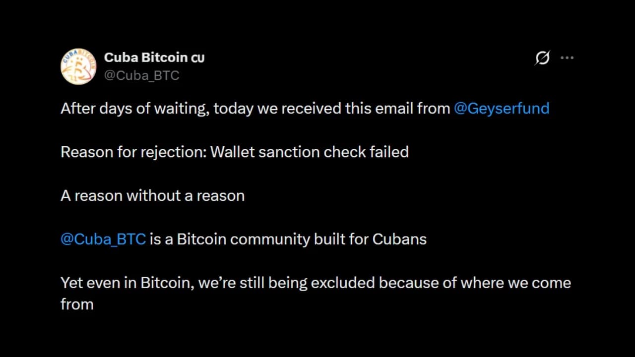 Diúltaíonn Geyser do Thionscnamh Bitcoin Chúba mar gheall ar Chomhlíonadh Smachtbhannaí SAM