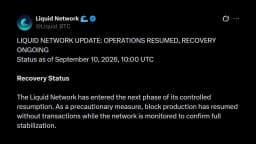 Liquid Network Resumes Block Production After 4,000 BTC Exploit