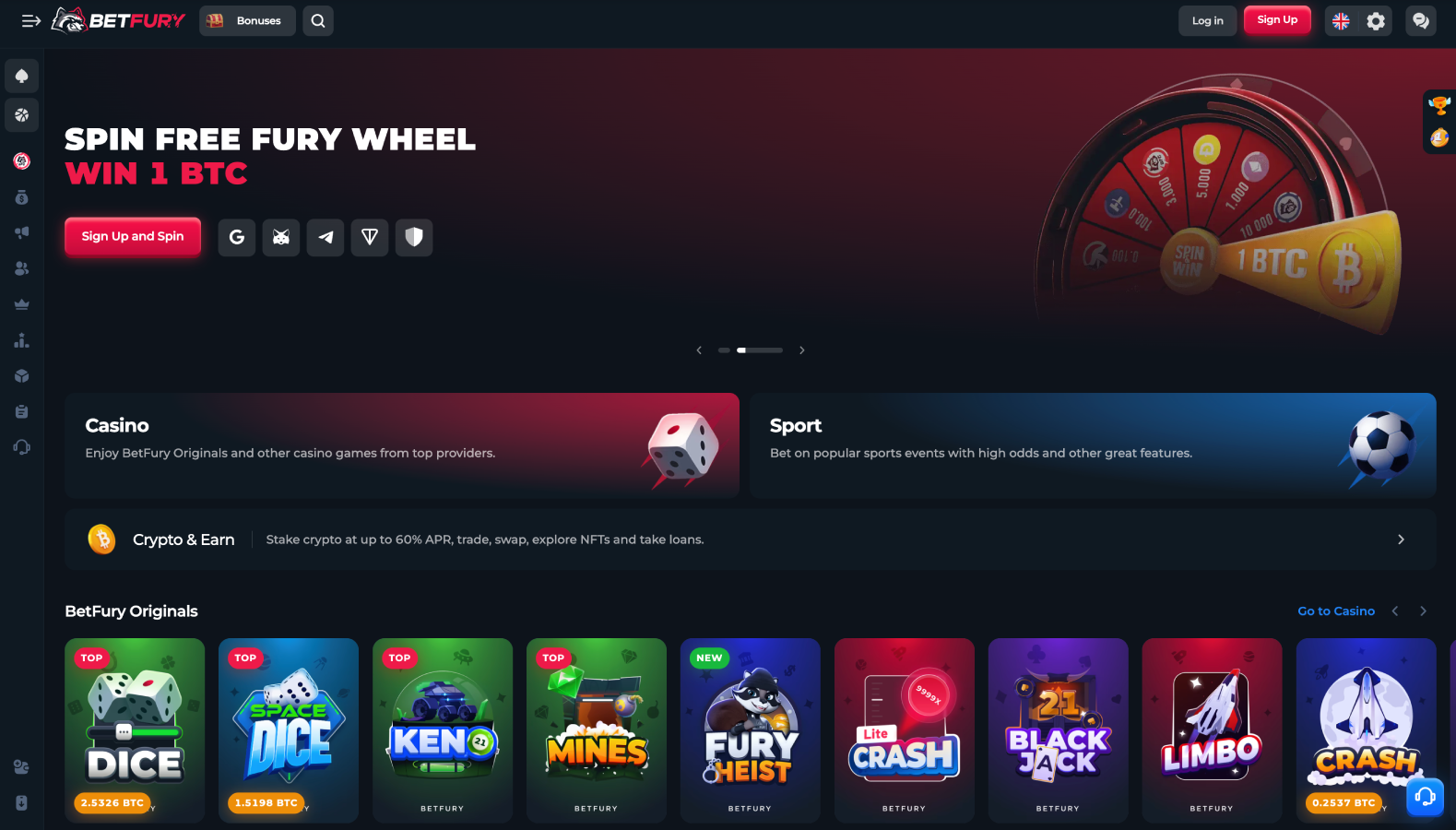 Zrzut ekranu aplikacji Betfury pokazujący interfejs gry