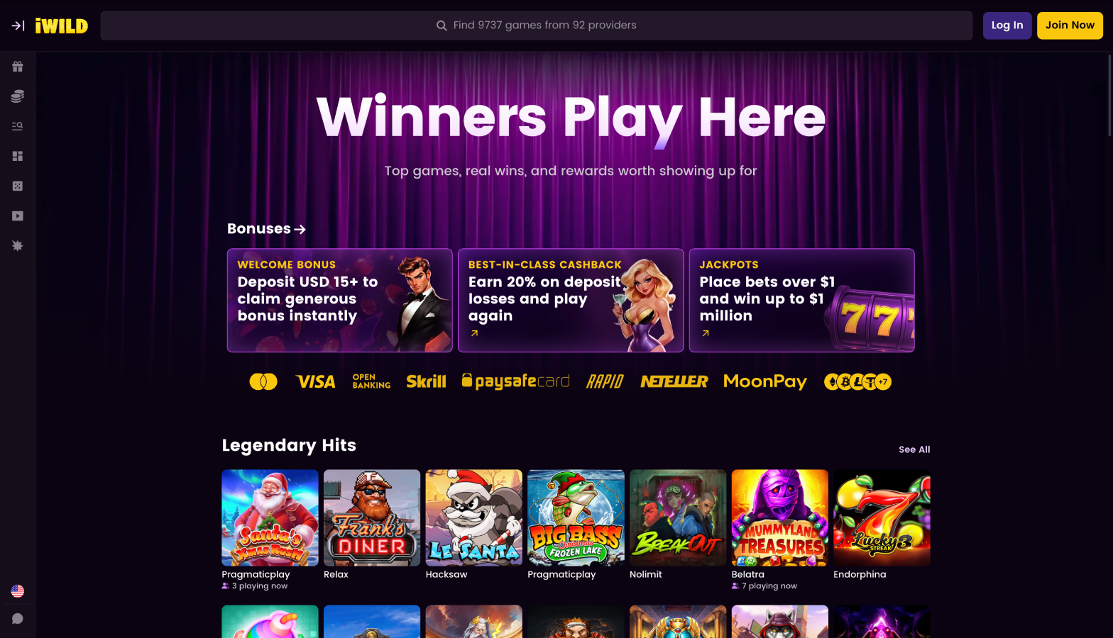 iWild 카지노 – 최대 $4,000까지 550% 보너스 + 400회 무료 스핀, 일일 및 주간 캐시백 제공