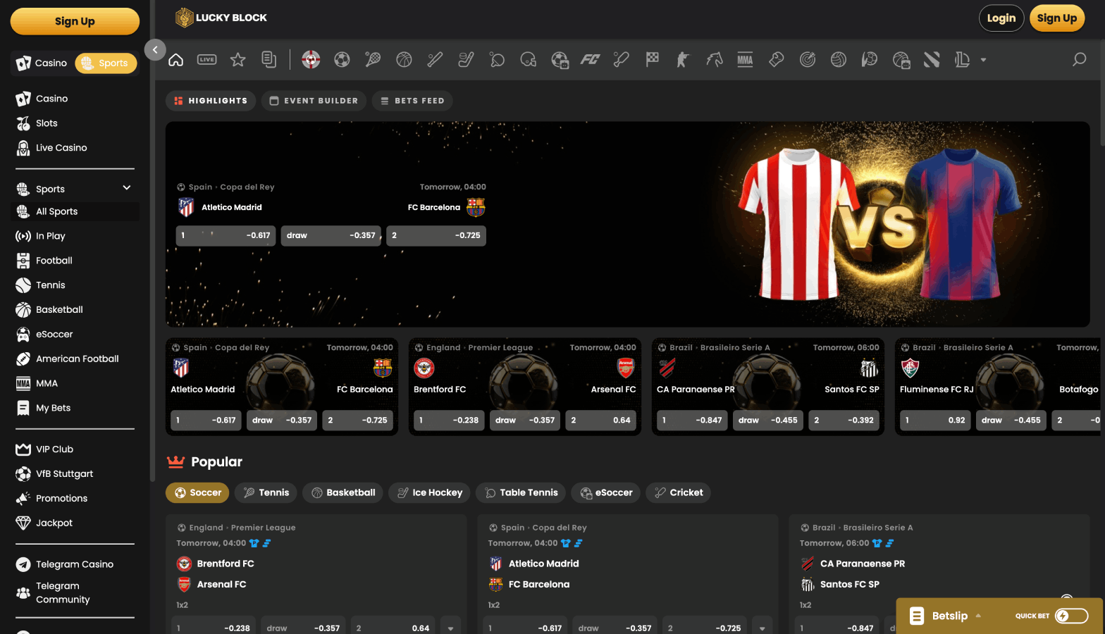 Lucky Block sportsbook screenshot