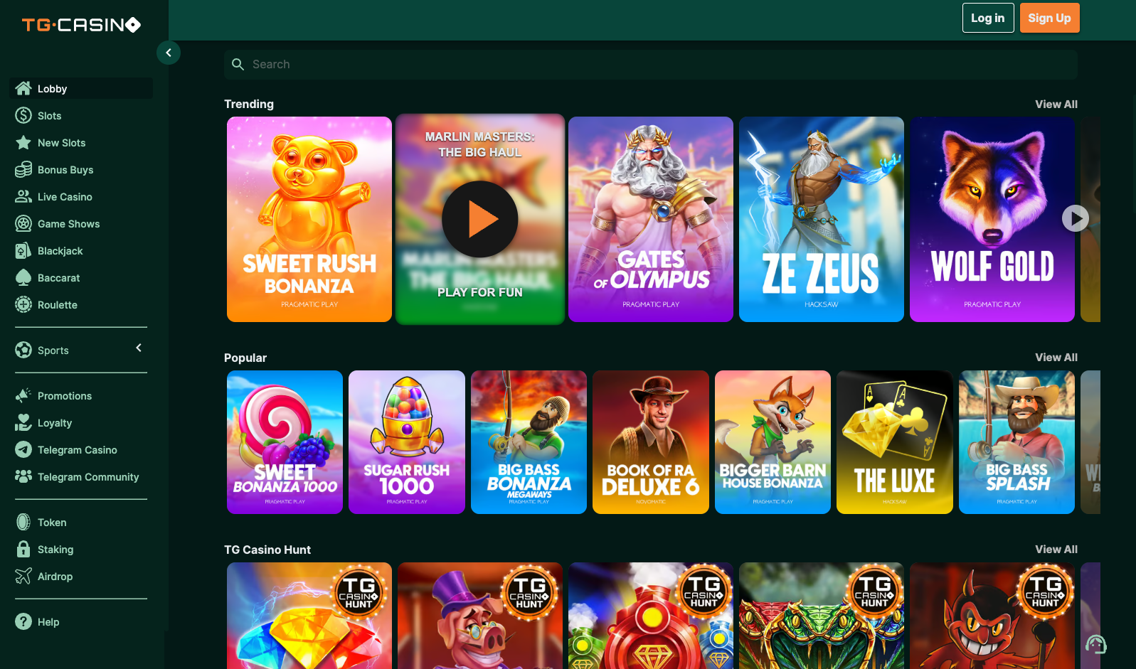 TG casino games screenshot