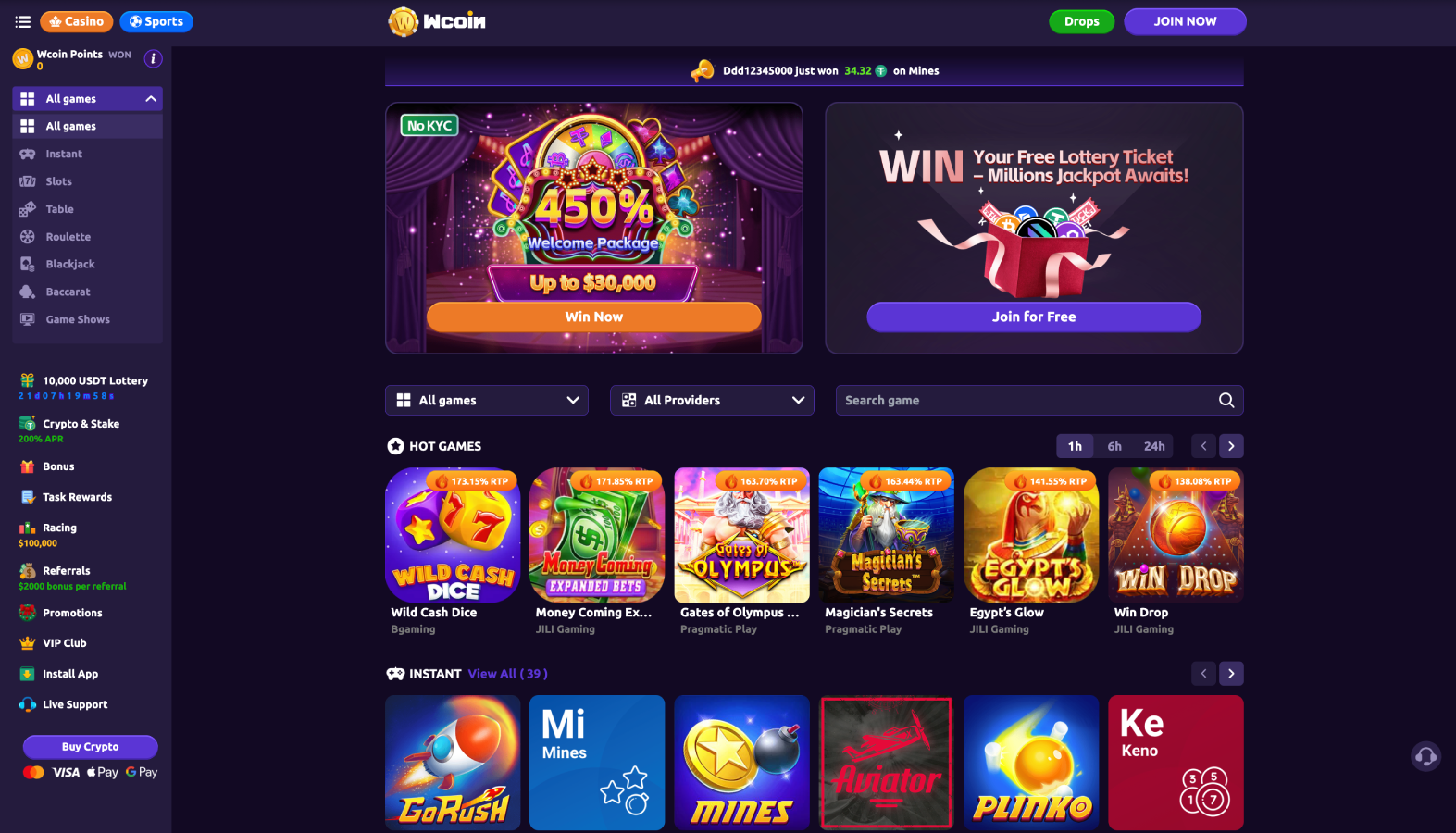 WCoinGames 카지노 – 최대 $10,000까지 450% + 400개의 무료 스핀 | 완벽한 암호화 도박 플랫폼