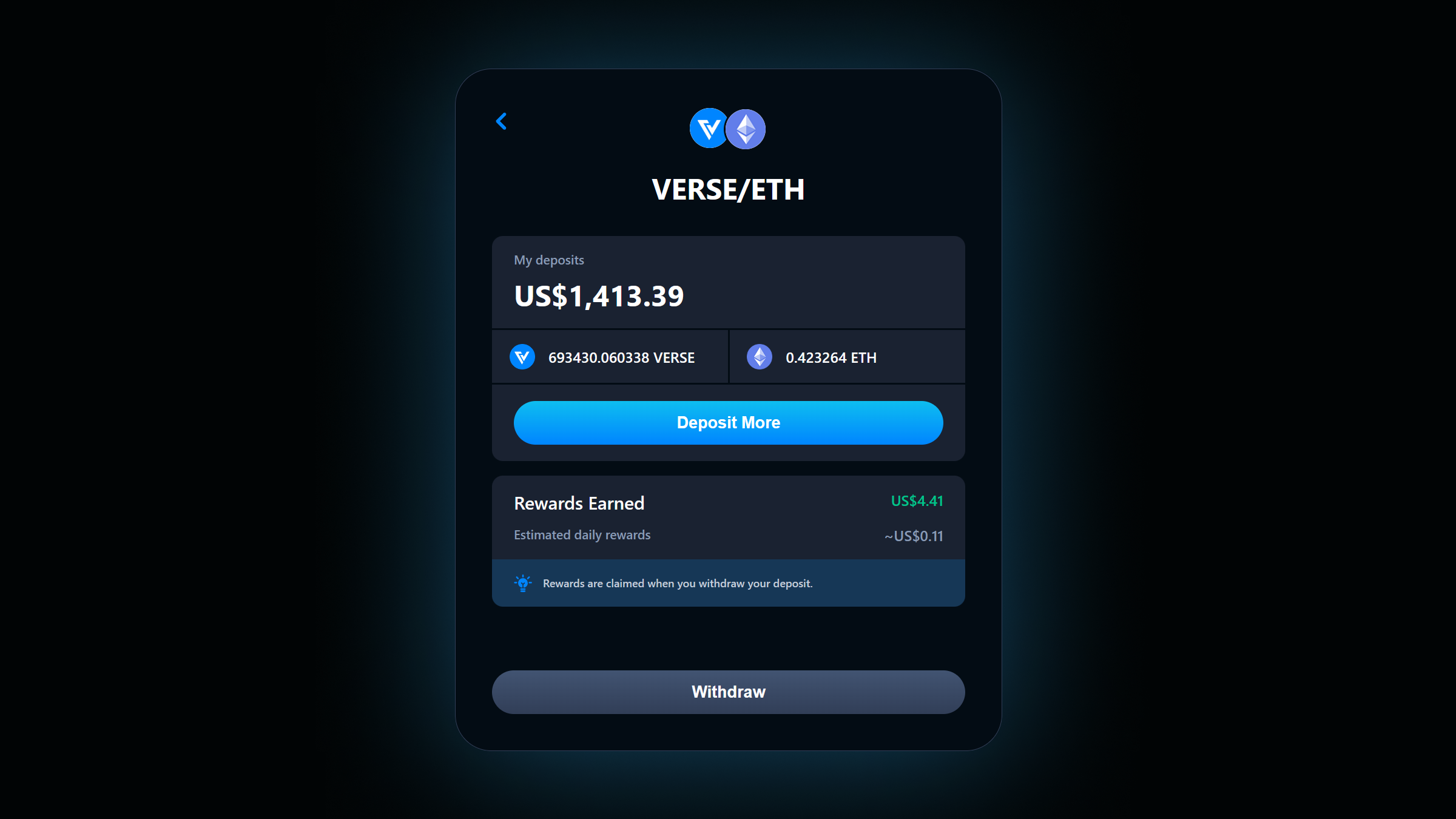 Verse DEX provide liquidity info
