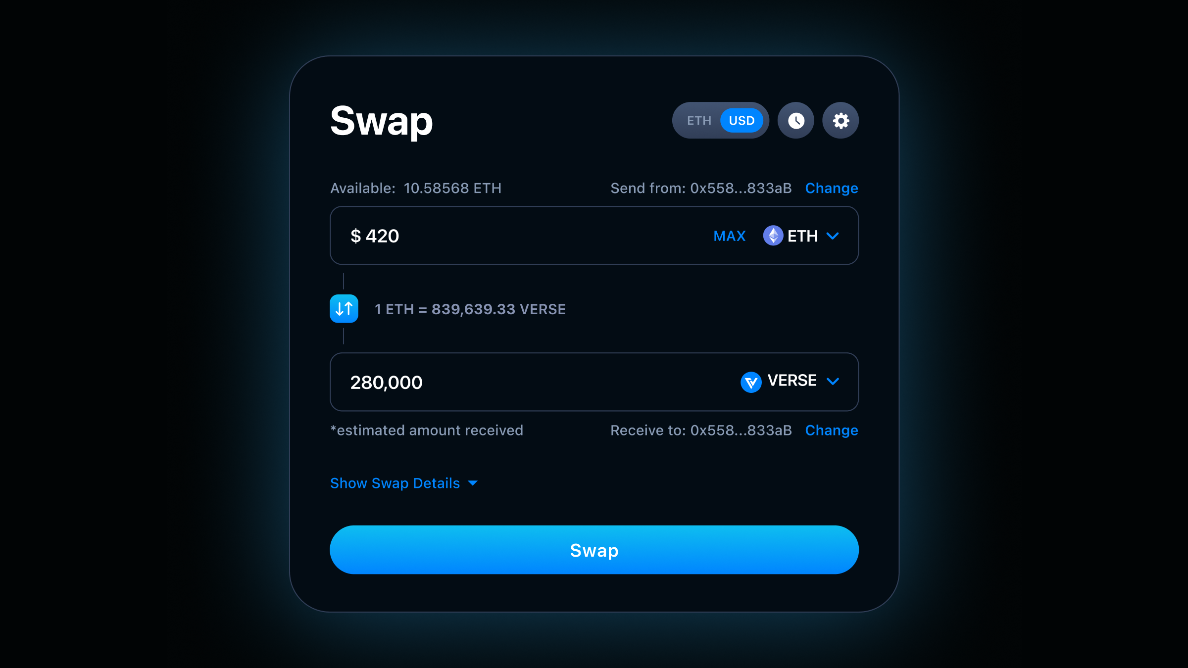 Verse DEX swap